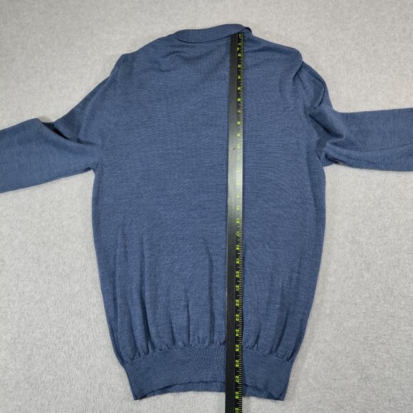John Henric Merino Wool Sweater Mens *Medium Blue Collard Long Sleeve Polo - Picture 5 of 7